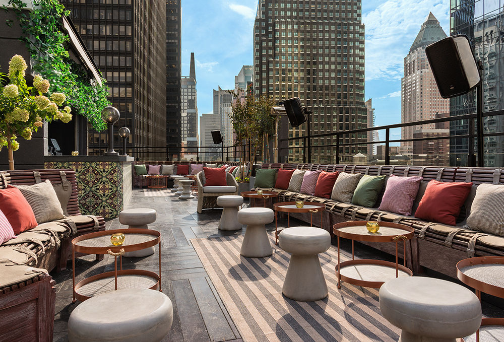 Rooftop lounge area at the Dream Midtown in New York City