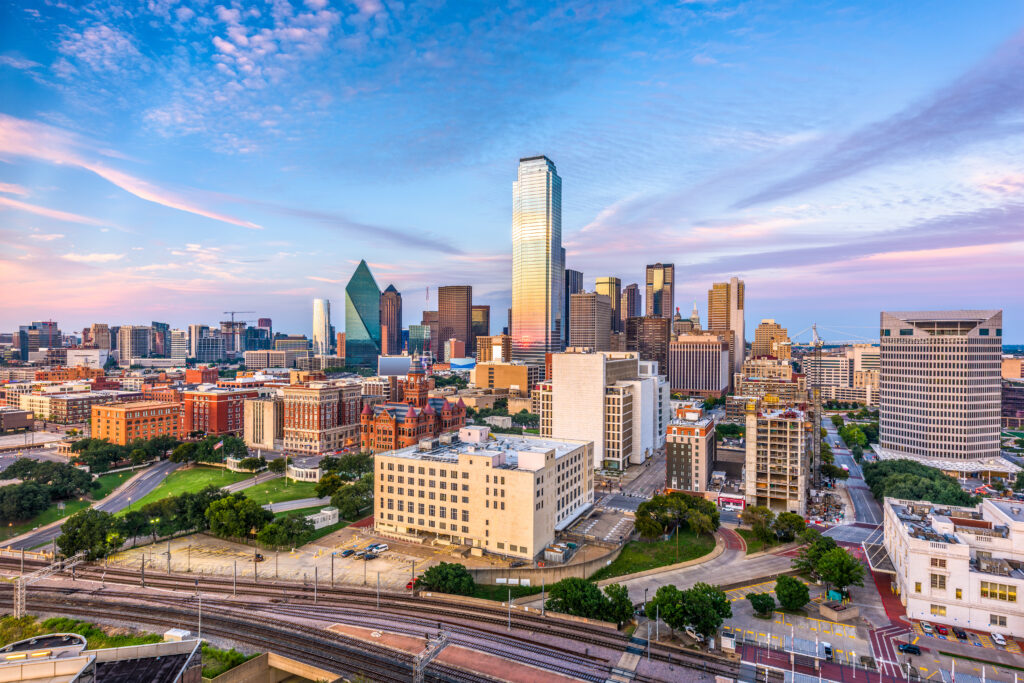 Skyline of Dallas, Texas, USA at dusk