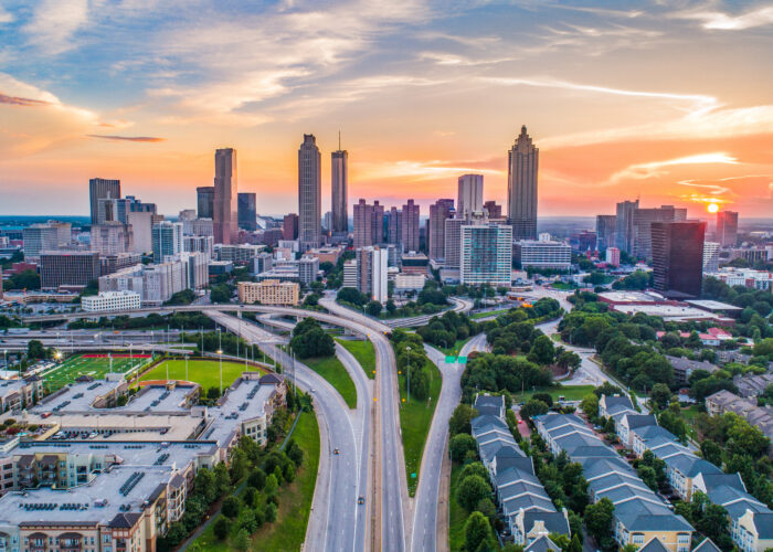 Skyline of Atlanta, Georgia, United States at sunset
