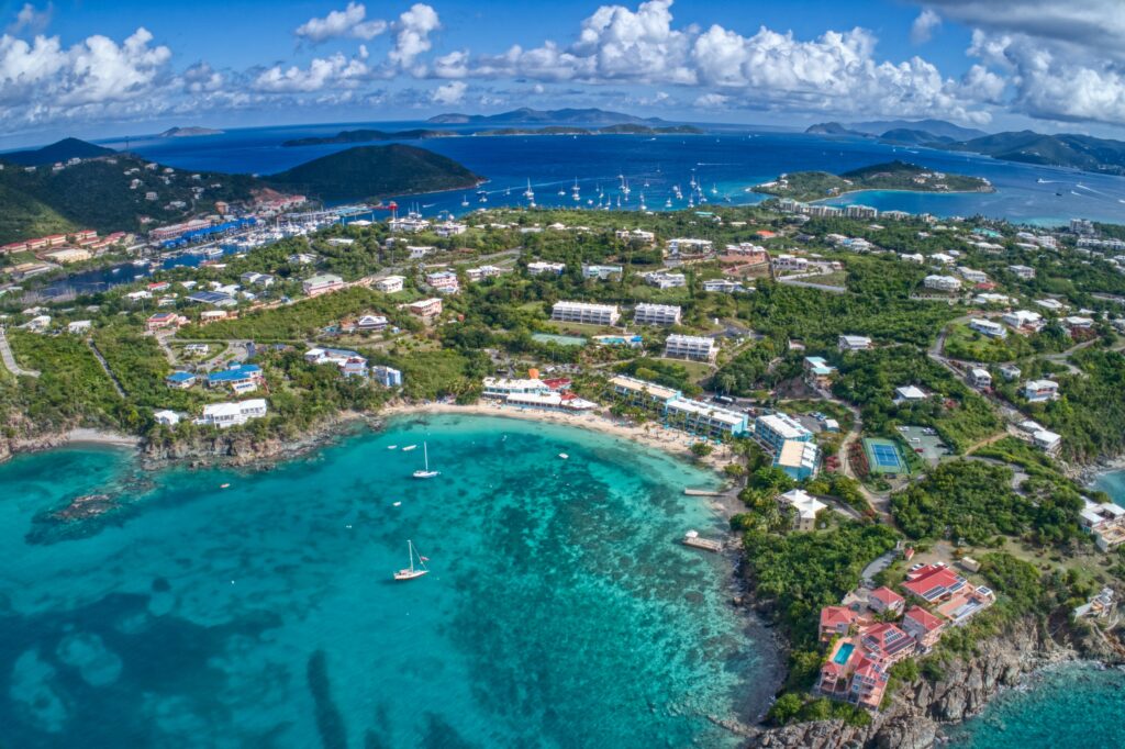 Aerial view of public beach in the US Virgin Islands