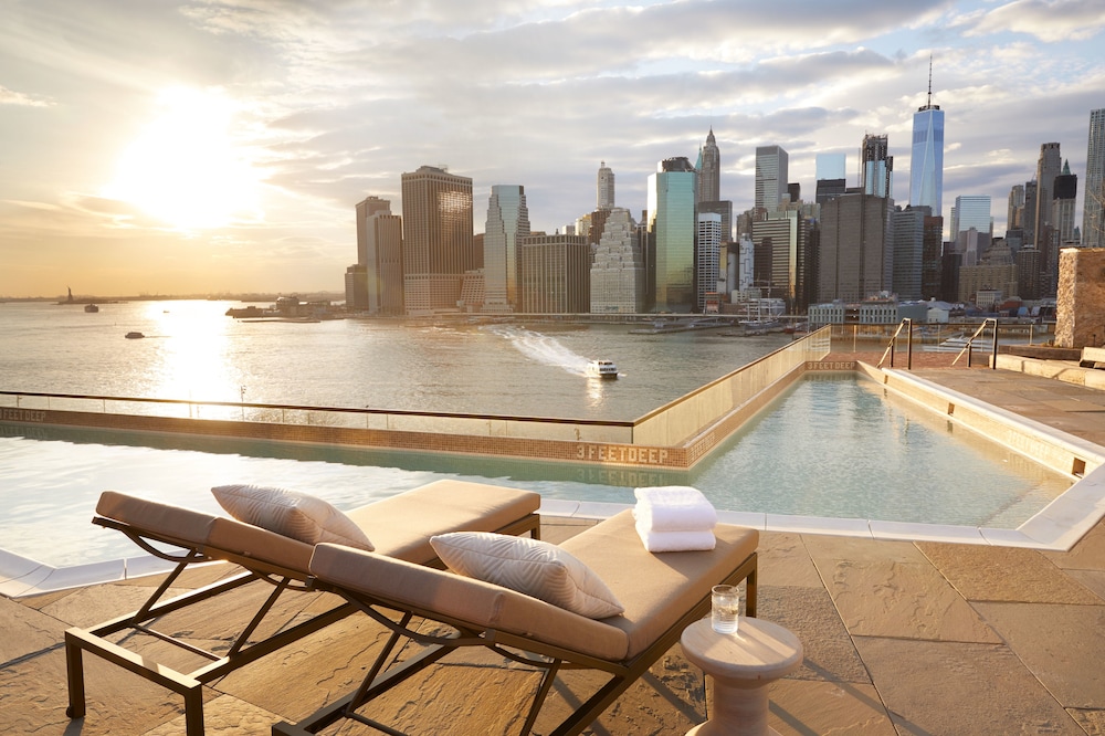 Pool and lounge area of the 1 Hotel Brooklyn Bridge in New York City