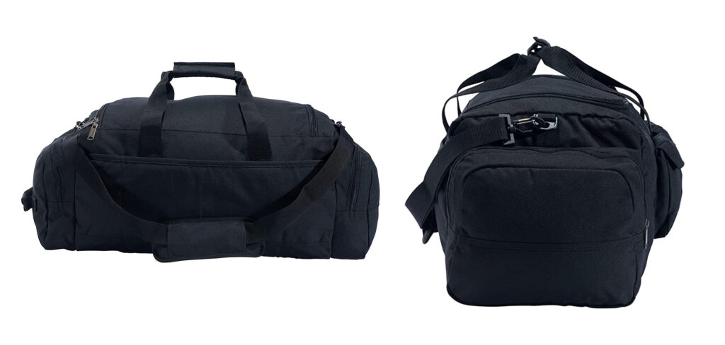 Two angles of the Carhartt Legacy 40L Utility Duffel in black