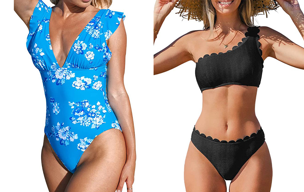 Two models wearing swimsuits from Cupshe's swim collection