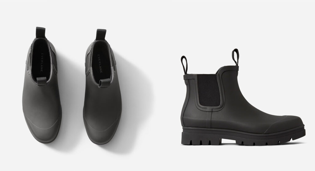 Multiple views of the Everlane The Rain Boot in black