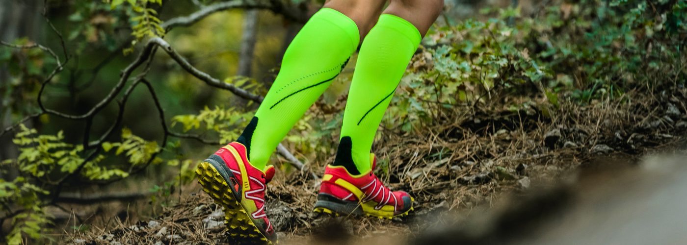 hiker wearing compression socks.