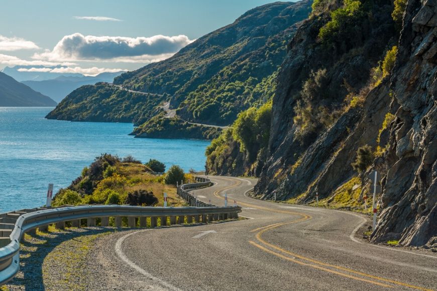 Road Lake Wakatipu Queenstown New Zealand.