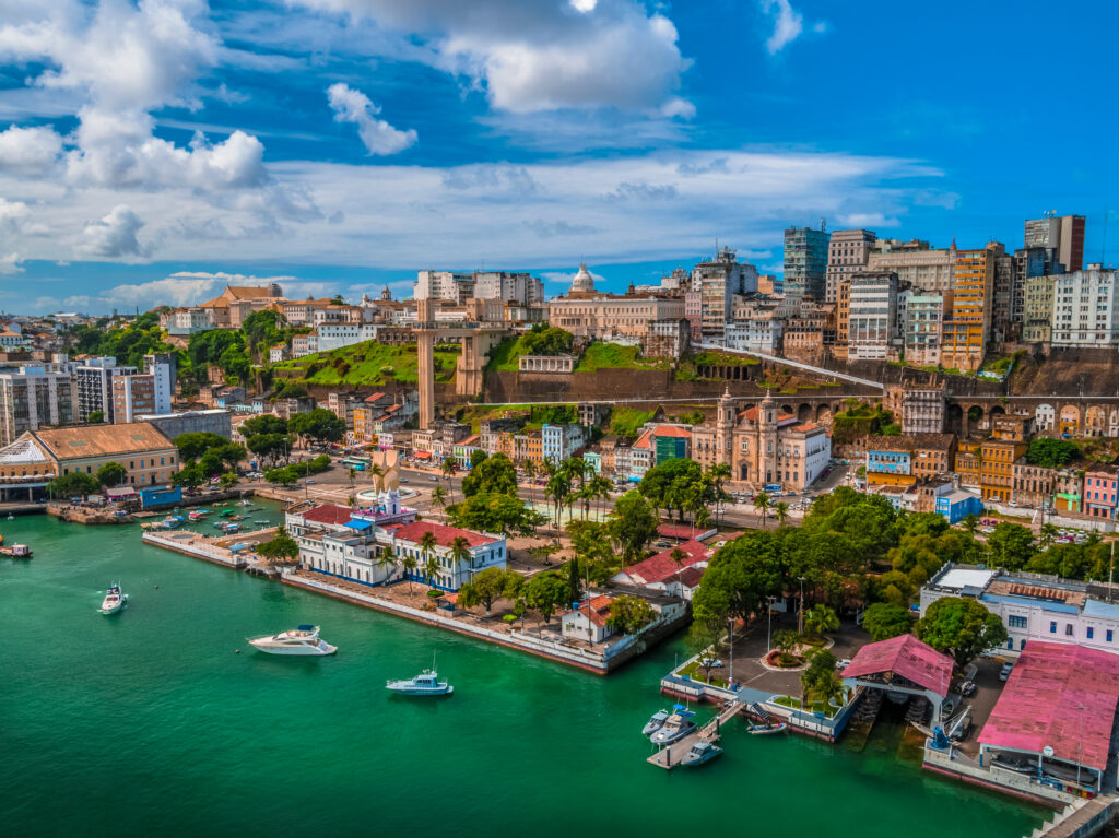 Aerial view of city salvador Elavator lacerda in bahia brazil