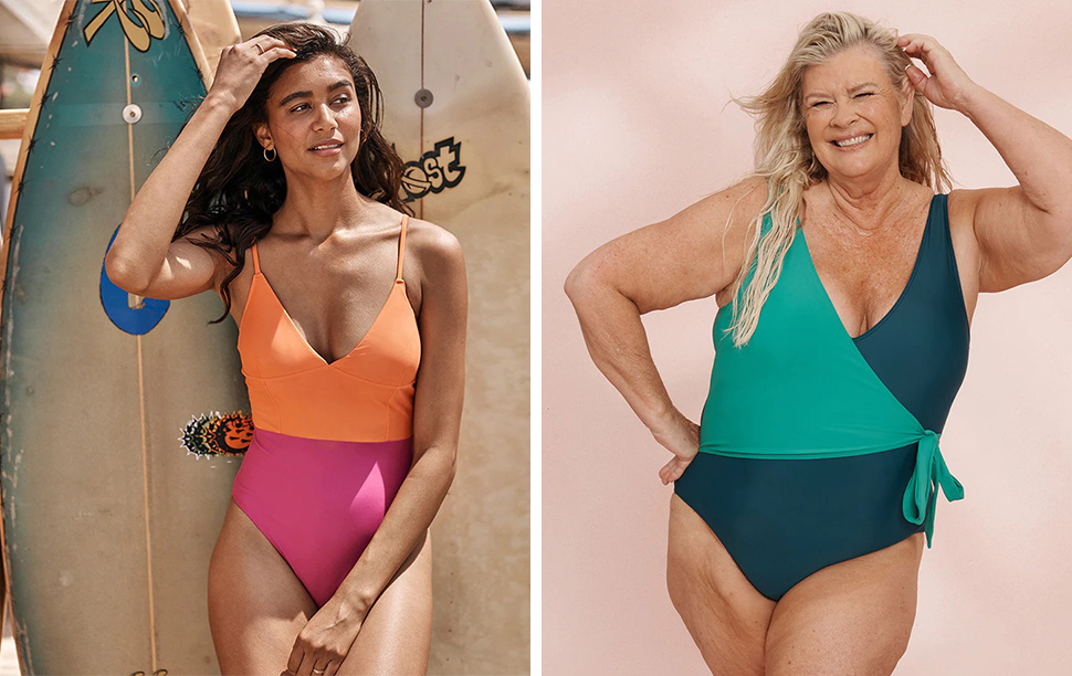 Two models wearing swimsuits from SummerSalt's swim collection
