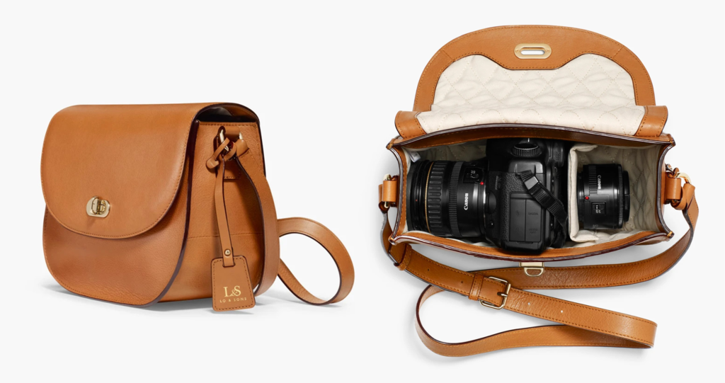 Tan leather camera bag from Lo & Sons
